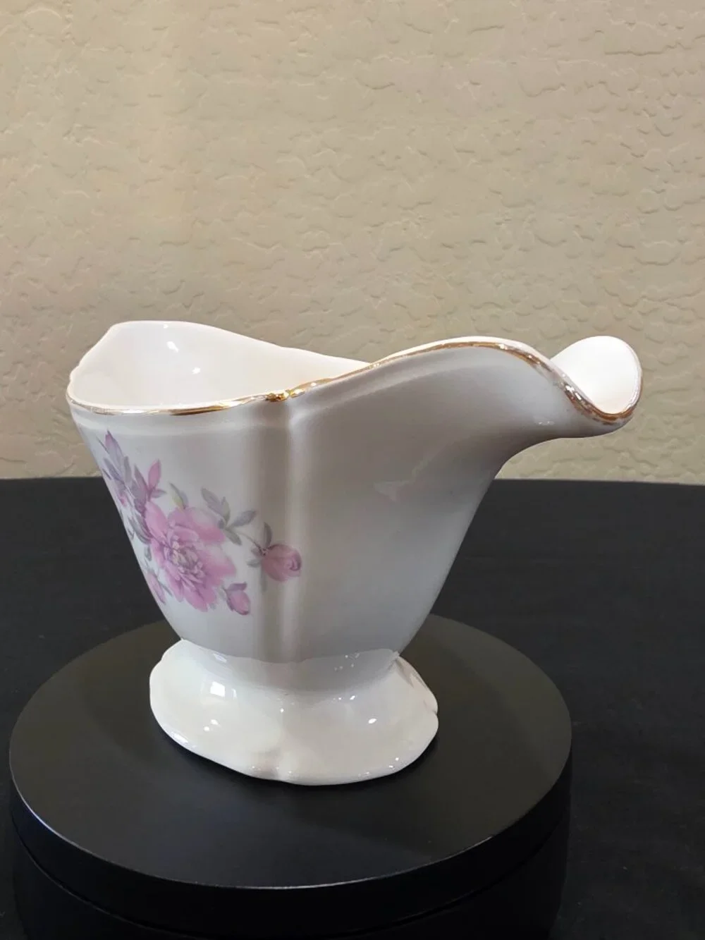 1952 Handled Floral Gravy Boat Edwin M. Knowles Light Pink Rose Gold Trimmed